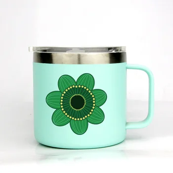 14oz kavos puodelį, žalia gėlė dvigubos sienelės, nerūdijančio plieno puodelis puodelis vandens butelis automobilių taurė