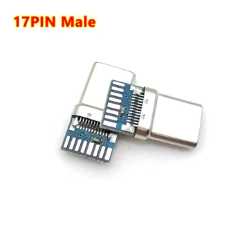 1pcs USB 3.1 Tipas-C Jungtis 17 vnt. Kaiščių Vyrų Lizdas Lizdas Adapteris, Lydmetalio Vielos ir Kabelinė 17 vnt. Kaiščių Paramos PCB Lenta