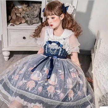 2021 Japonijos Saldus Lolita Dress Kawaii Loli Princesė JSK Lolita Arbata Šalies Girl Dress Cos Viktorija