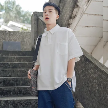 2022 Honkongo stiliaus vasaros grynos medvilnės vyrų prarasti atvartas kišenės trumpomis rankovėmis polo marškinėliai literatūros vyriškų drabužių prekės ženklo viršuje t-shir