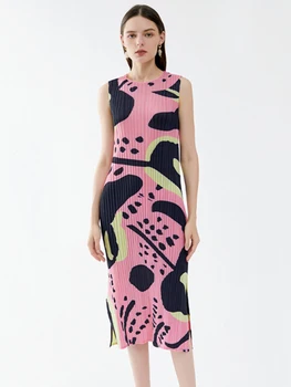 2022 M. Vasarą Naujų Plisuotos Suknelė Moterims Spausdinimo Elegantiškas Temperamentas Aukštos Juosmens, O Ant Kaklo Rankovių Mados Tendencija Suknelė