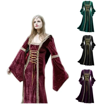 4Colors Derliaus Flanelė Apsiaustu Ragana Cosplay Moteris Suaugusiųjų Viduramžių Halloween Kostiumai Karnavaliniai Šalies Viduramžiais Retro Stiliaus