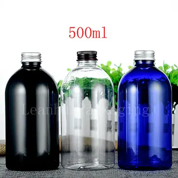 500ml X 15 Tuščia Kosmetikos PET Buteliai, Aliuminio Dangtelis Didelis Plastikinis Konteineris Kosmetikos Pakuotės Konteinerių Aiškiai Mėlyna Juoda