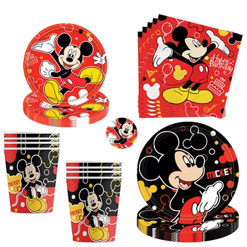 68Pcs Iš 16People Mickey Mouse Šalis Nustatyti Plokštės Servetėlės Taurės Mickey Lankelis Ballooon Dekoro Baby Shower Šalies Prekių