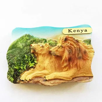 Afrikoje, Kenijos pora liūtas trimatis kelionės suvenyras, magnetiniai lipdukai, šaldytuvas magnetai