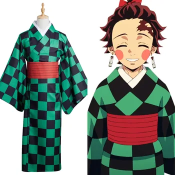 Anime Demon Slayer Kamado Tanjirou Cosplay Kostiumų Kimono Kostiumai Helovyno Karnavalas Kostiumas