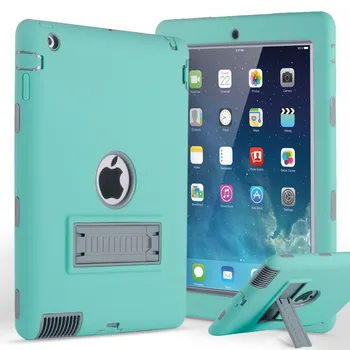 Atsparus smūgiams Sunkiųjų Case for iPad 2 3 4 Hybird Šarvai PC Gumos, Silikono Atramą Padengti Coque iPad 4 3 2 Atveju, Anti-knock