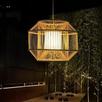 Bambuko Vytelių Pintais Kubo Narve Atspalvio Pakabukas Šviesos Rungtynių Kaimiškas Šalies Azijos Kabo Lempa Avize Luminaria Valgomasis Stalas Kambarys
