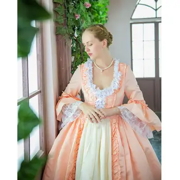 Cosplaydiy 18 Marie Antoinette Pink&Geltona Kamuolys Suknelė Suknelė Rokoko Kolonijinės gruzijos 18 A. Suknelė L320