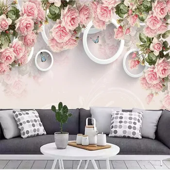 Custom 3D Lipnios Tapetai Rankomis Dažyti Elegantiškas Rožių Gražių Gėlių Fone Sienų Lipdukai Papel De Parede 3D Flores