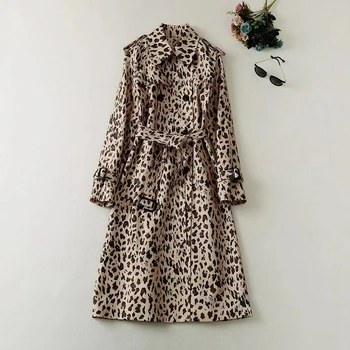 Europos ir Amerikos moterų drabužiai žiemos 2022 Leopard print su ilgomis rankovėmis dvigubo breasted diržo Mados tranšėjos paltai
