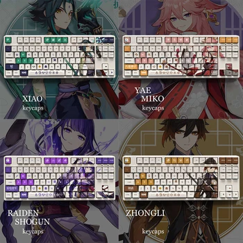 Genshin Poveikio Keycaps Klaviatūros Xiao Zhongli Raiden Shogun Yae Miko Žaidimas Pbt Medžiaga Oem Anime Priedai Pbt Cosplay Keycap