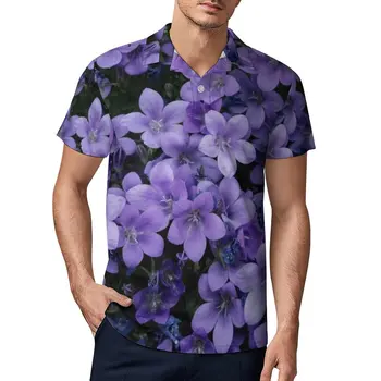 Gražus Levandų Gėlių Spausdinti Atsitiktinis Marškinėliai Estetinės Violetinė Žavinga Gėlių Polo Marškinėliai Pasukite Žemyn Apykaklės Tendencijos Mens Viršūnės