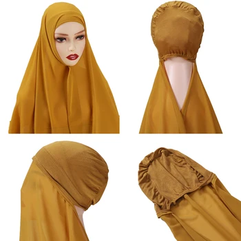 Hijab Šalikas Su Undercap Pridedami Moterų Šifono Skara Jersey Musulmonų Mados Skara Momentinių Hijab Su Undercaps