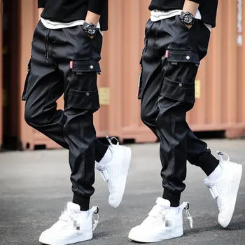 Hip-Hop Krovinių Kelnės Vyrams 's Harajuku Haremas Ziajać Juoda Streetwear Poilsiu Sweatpant Multi-Pocket Laisvalaikio Vyriškos Kelnės