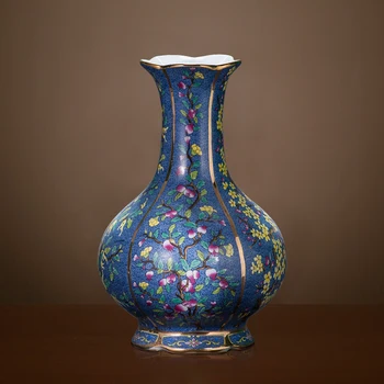 Jingdezhen porceliano emalio grindų vaza Qianlong famille rose vaza gėlių kompozicijų Senovinių Kinų stiliaus kambarį, antikvariniai