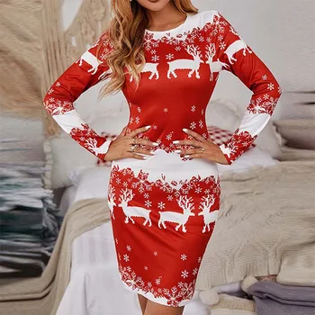 Kalėdų Elegantiškas Moteris Šalis Suknelės Atsitiktinis Ilgomis Rankovėmis Slim Fit O Kaklo Raudona Suknelė Saulėgrąžos Suknelė Moteris Fomal Suknelė Moterims
