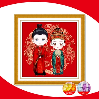Kinų Stiliaus Raudona Animacinių filmų Vestuvių Modelis Kryželiu Rinkiniais, Siuvinėjimo Rinkinių Rankdarbiams 