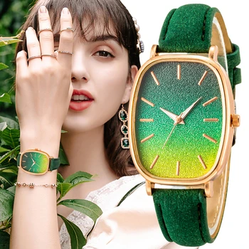 Mados Bagažinės Dial Dizaino Moterų Laikrodžiai Masto Gradientas Žalia Savybes Moterų Kvarco Žiūrėti Paprastos Ponios Odos Montre Femme