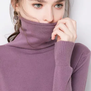 Moteriški Puloveriai Golfo Kietas Slim Fit Korėjos Dugno Marškinėliai Rudens Žiemos Atsitiktinis Megztinis Mezgimo Dėvėti Raudonos Megztinis