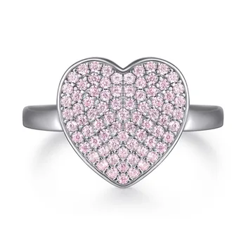 Nauja mados tendencija s925 sidabro žiedas inkrustacijos geometrinis širdies formos rožinis 5A cirkonis ponios žiedas sidabro papuošalai