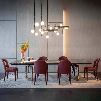 Naujas nerūdijančio plieno pagrindo šiuolaikinės italijos prabangių vakarienė valgomojo baldai lentelė marmuro, Valgomasis stalas ir kėdės rinkinys