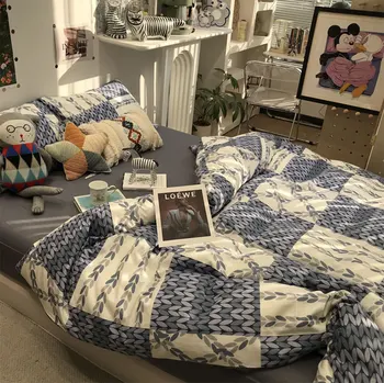Neįprasto dizaino mėlynos spalvos patalynės komplektas suaugusiems,vieną dvigubo medvilnės twin visą karalienės ir karaliaus namų tekstilės butas lapas pagalvės užvalkalą antklode padengti