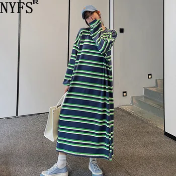 NYFS 2022 m. Rudenį Naujų Korėja Moteris Suknelė Vestidos Skraiste Elbise Prarasti Plius Dydis Juostele ilgomis Rankovėmis Suknelės