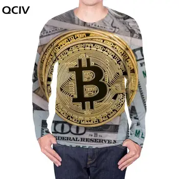 QCIV Bitcoin Long sleeve T shirt Vyrai Doleris Anime Drabužių Pinigų ilgomis rankovėmis marškinėliai Harajuku Hip-hop Mens Drabužių Vasaros Mados