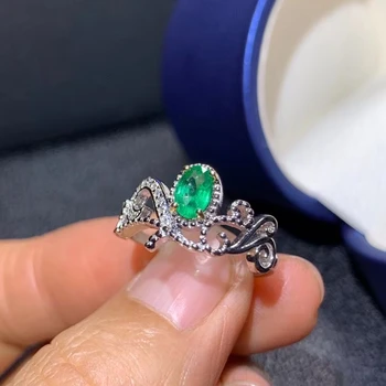 Retro malonės pasisekė banga Natūralus žaliasis smaragdas Žiedas S925 Sidabro Natūralus Akmuo Žiedas Moterų mergina šalies bauda ewelry