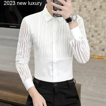 Rudenį Nėrinių 2022 Susiuvimo Marškinėliai Vyrams, Ilgomis Rankovėmis Gražus Dizainas Streetwear Korėjos Stiliaus Atsitiktinis Marškiniai, Elegantiškos Palaidinės Camisas W118