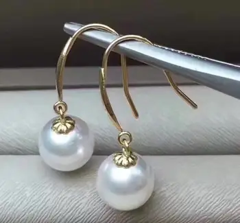 SPALVINGAS pora 10-11mm pietų jūros balto perlo auskaru 18k