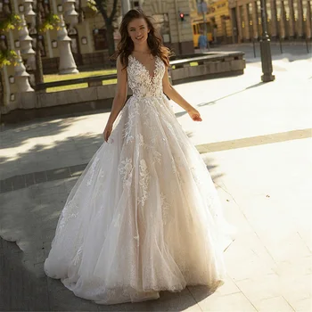 Trouwjurk Šampano Vestuvių Suknelės 2021 Nėrinių Vestuvių Suknelės Princesa Derliaus Nuotakos Suknelė Gelinlik Blizgučiai Tiulio Turkija