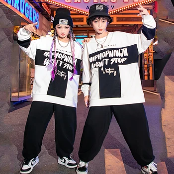 Vaikų Hip-Hop Šokio Kostiumai Vaikams Laisvi Marškinėliai Krovinių Kelnės Streetwear Berniukų, Mergaičių Džiazo Vykdymo Etapą Komplektus DQS11192