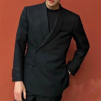 Vyriški Kinų stiliaus atsitiktinis cross-mygtuką tiktų plonas supjaustyti striukė, Suknelė, švarkas vientisos spalvos kostiumas