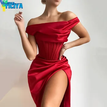 YICIYA Aukštos Kokybės Satino Kūno Suknelė Elegantiškas Ponios Šalis Suknelė 2022 Raudona Off Peties Seksuali Suknelė Įžymybė vakarinę Suknelę