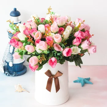Šilko Rose Pink Dirbtinių Gėlių Puokštė Aukštos Kokybės Plastiko Reikmenys, Namų Kambarį Vestuvių Stalo Dekoracija Netikrą Gėlių